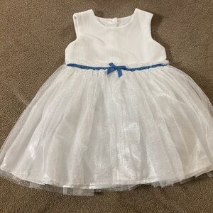 Nannette White Dress with Blue Ribbon Girls Formal Party Dress